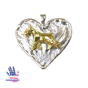 14K Gold Miniature Schnauzer on Hand Made Textured Heart