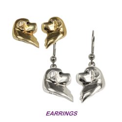 14K Gold or Sterling Cavalier King Charles Spaniel Earrings Featuring Profile Heads with Black Diamond Eyes