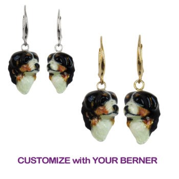 14K Gold or Sterling Bernese Mountain Dog Earrings with Custom Enamel Artwork