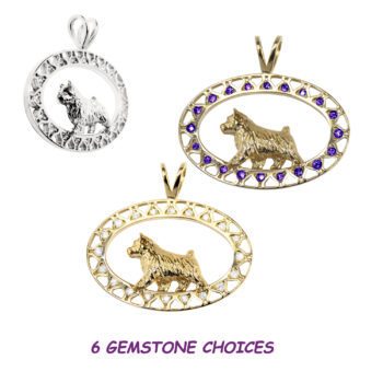 Norwich Terrier 14K Gold in Filigree Oval with Diamonds or Other Gemstones