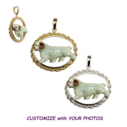 Custom Enamel Clumber Spaniel in Classic 14K Gold or Sterling Silver Oval Rope Charm