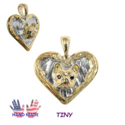 14K Gold French Bulldog Head on Tiny Hand Made Textured Heart