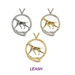 Stunning Vizsla in Leash Charm Pendant with 14K Gold, Sterling, or Combo