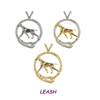 Stunning Vizsla in Leash Charm Pendant with 14K Gold, Sterling, or Combo