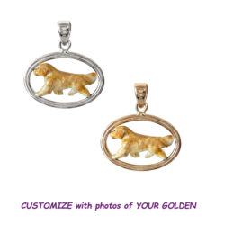 Golden Retriever with Custom Enamel in Double Oval with 14K Gold or Sterling