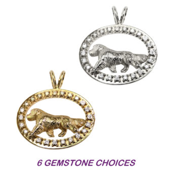 Golden Retriever Trotting in Diamond Oval with 6 Gemstone Choices