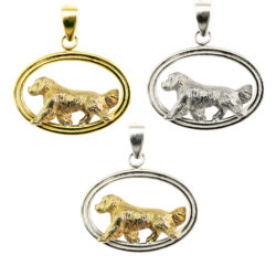 Golden Retriever in Double Oval Pendant Charm with 14K Gold and Sterling Choices