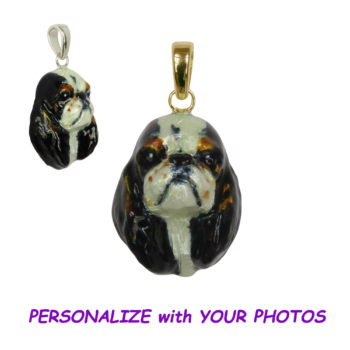 English Toy Spaniel Large Custom Enamel Head in 14K Gold or Sterling Silver