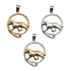 Saint Bernard Trotting in Leash with 14K Gold, Sterling Silver, or Combo
