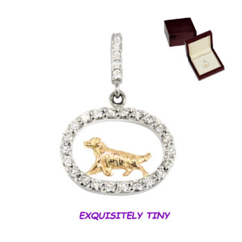 Golden Retriever in14K Gold with Dazzling Diamond Oval Pendant or Charm