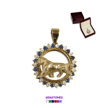 Golden Retriever in 14K Gold Diamond & Precious Gemstone Circle -- 6 Gemstone Choices