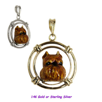 Brussels Griffon with Enamel Artwork on Double Open Circle in 14K Gold or Sterling Silver