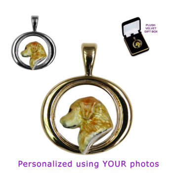 Golden Retriever with Personalized Enamel Artwork in 14K Gold or Sterling Silver Oval Pendant Charm