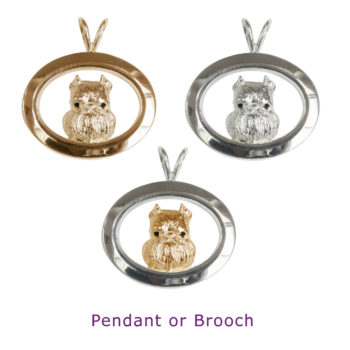 Brussels Griffon Head in Large Oval Pendant Charm or Brooch with 14K Gold and Sterling Choices