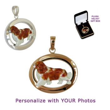 Cavalier King Charles with Personalized Enamel Artwork Trotting in 14K Gold or Sterling Silver Medium Oval Pendant Charm