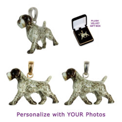 German Wirehaired Pointer Trotting with Custom Enamel Artwork in 14K Gold or Sterling Silver