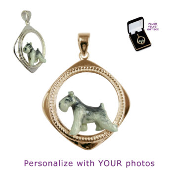 Miniature Schnauzer with Personalized Enamel Artwork Trotting in 14K Gold or Sterling Silver Pendant Charm