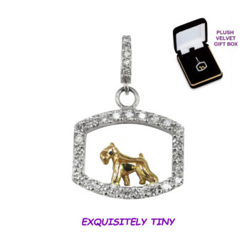 Miniature Schnauzer in 14K Gold with Dazzling Diamond Oval Pendant or Charm