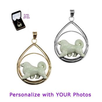 Great Pyrenees with Personalized Enamel Artwork in 14K Gold or Sterling Silver Teardrop Pendant Charm