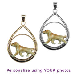 Labrador Retriever with Personalized Enamel Artwork in 14K Gold or Sterling Silver Teardrop Pendant Charm