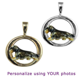 Wirehaired Dachshund with Personalized Enamel Artwork in 14K Gold or Sterling Silver Oval Pendant Charm