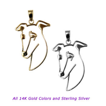 Whippet Silhouette in 14K Gold or Sterling Silver Charm Pendant Memorial