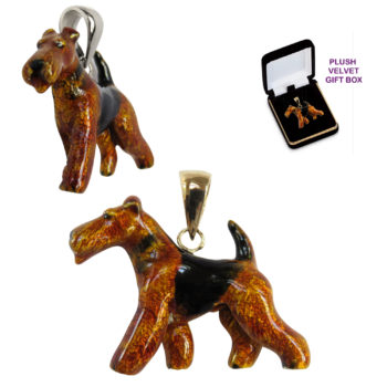 Airedale Terrier Trotting with Personalized Enamel Artwork Large Charm Pendant Necklace