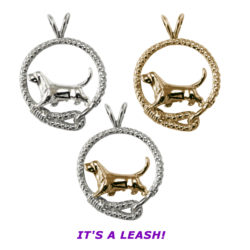 Basset Hound Trotting in Exquisitely Detailed Leash in 14K Gold, Sterling, or Combo Charm, Pendant, Necklace, Jewelry