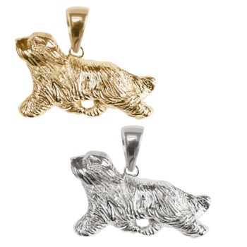 Bearded Collie Trotting in 14K Gold or Sterling Silver Charm, Necklace, Pendant