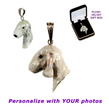 Bedlington Terrier Stunning Head with Custom Enamel in Classic 14K Gold or Sterling Silver