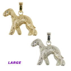 Bedlington Terrier Large Trotting in14K Gold or Sterling Silver Charm, Pendant, Necklace, Brooch