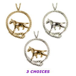Bull Terrier in Leash 14K Gold or Sterling Silver Charm, Pendant, Necklace