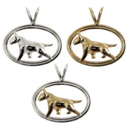 Bull Terrier in Double Oval14K Gold or Sterling Silver Charm, Pendant, Necklace