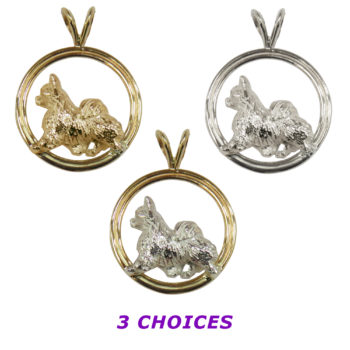 Chihuahua Long Coat in Double Circle 14K Gold or Sterling Silver Charm, Pendant, Necklace