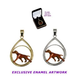 Vizsla with Exclusive Enamel Overlay in Teardrop Frame with 14K Gold and Sterling Choices Charm, Necklace, Pendant
