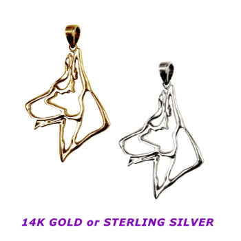 German Shepherd Dog Silhouette in 14K Gold or Sterling Silver Charm, Pendant, Necklace
