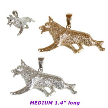 German Shepherd Dog Trotting (Medium Size) in 14K Gold or Sterling Silver Charm, Pendant, Necklace
