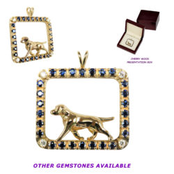 Labrador Retriever 14K Gold in Genuine Gemstone Rectangle Charm, Pendant, Necklace