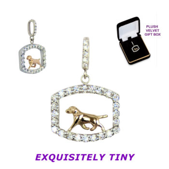 Labrador Retriever 14K Gold in Exquisite Tiny Genuine Diamond Rectangle Pendant Charm