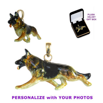 German Shepherd Dog Trotting (Medium Size) with Personalized Enamel Silver Charm, Pendant, Necklace