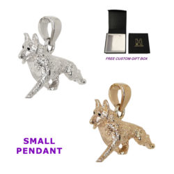 German Shepherd Dog Trotting in 14K Gold or Sterling Silver Charm, Pendant, Necklace