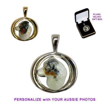 Australian Shepherd Aussie with Custom Enamel in Tapered Oval with 14K Gold or Sterling Charm Pendant Jewelry