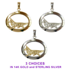 Cardigan Corgi with Classic Oval in 14K Gold, Sterling Silver, or Combo Charm Pendant Necklace