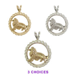 Rough Collie Trotting with Classic Rope in 14K Gold, Sterling Silver, or Combo Charm, Necklace, Pendant