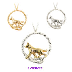 Smooth Collie Trotting with Leash in 14K Gold, Sterling Silver, or Combo Charm, Necklace, Pendant
