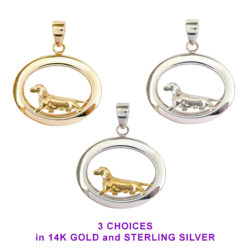 Smooth Dachshund with Classic Oval in 14K Gold, Sterling Silver, or Combo Charm Pendant Necklace