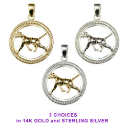 Dalmatian with Braided Circle in 14K Gold, Sterling Silver, or Combo Charm Pendant Necklace