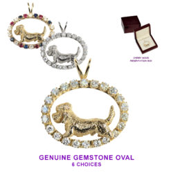 Dandie Dinmont 14K Gold in Genuine Diamond and Gemstone Oval