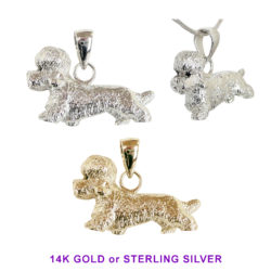 Dandie Dinmont Full Body Trotting in 14K Gold or Sterling Silver Charm, Pendant, Necklace, Memorial