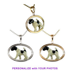 Smooth Fox Terrier with Custom Enamel in Double Oval in 14K Gold or Sterling Silver Charm, Pendant, Necklace, Memorial